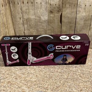New Curve Folding Kick Scooter - Up to 75 lbs Pink & White Ages 5-8
